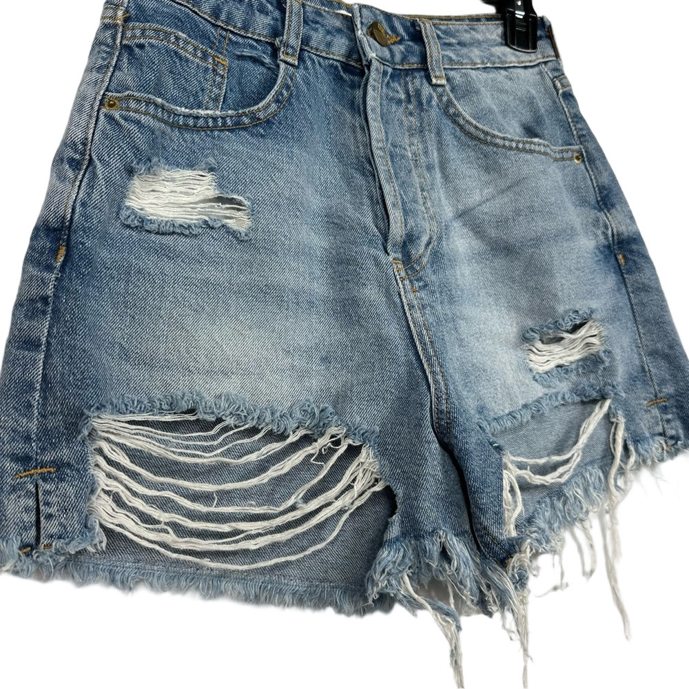 Zara Light Blue High Rise Ripped Jean Shorts Size 2 - Picture 2 of 8